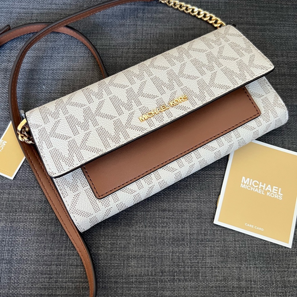 NWT MICHAEL KORS JET SET MEDIUM WALLET ON CHAIN PHONE CROSSBODY BAG CLUTCH